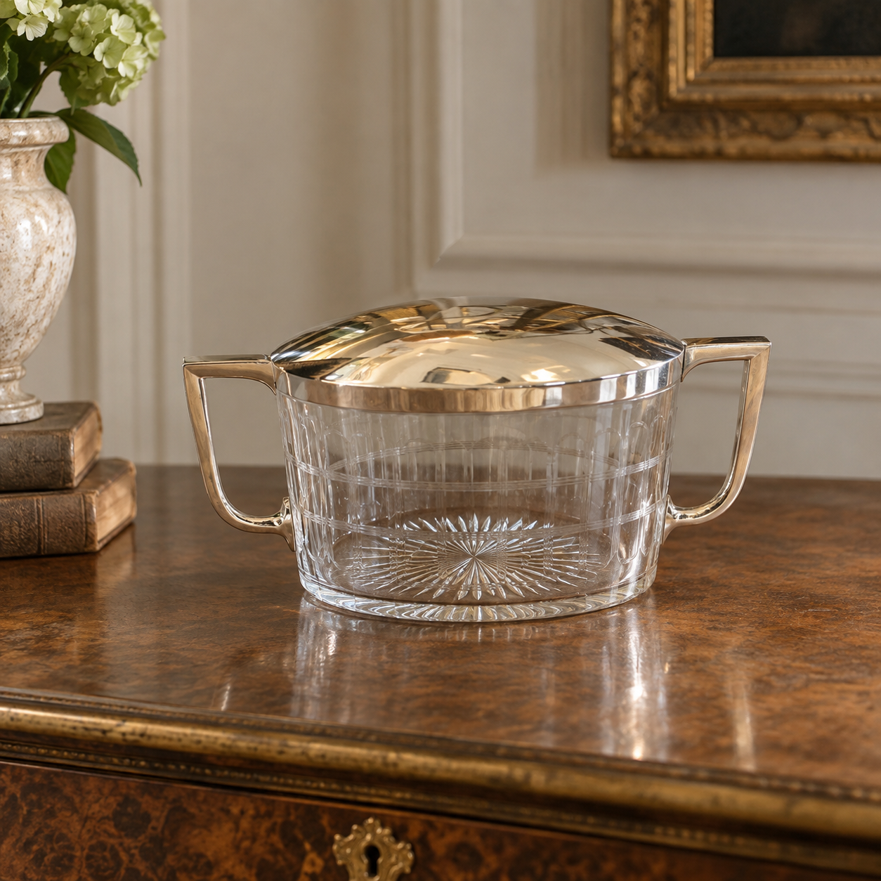 Silver Plated and Glass Biscuit Box