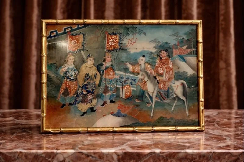 Chinese Reverse Painting on Glass of Court Figures