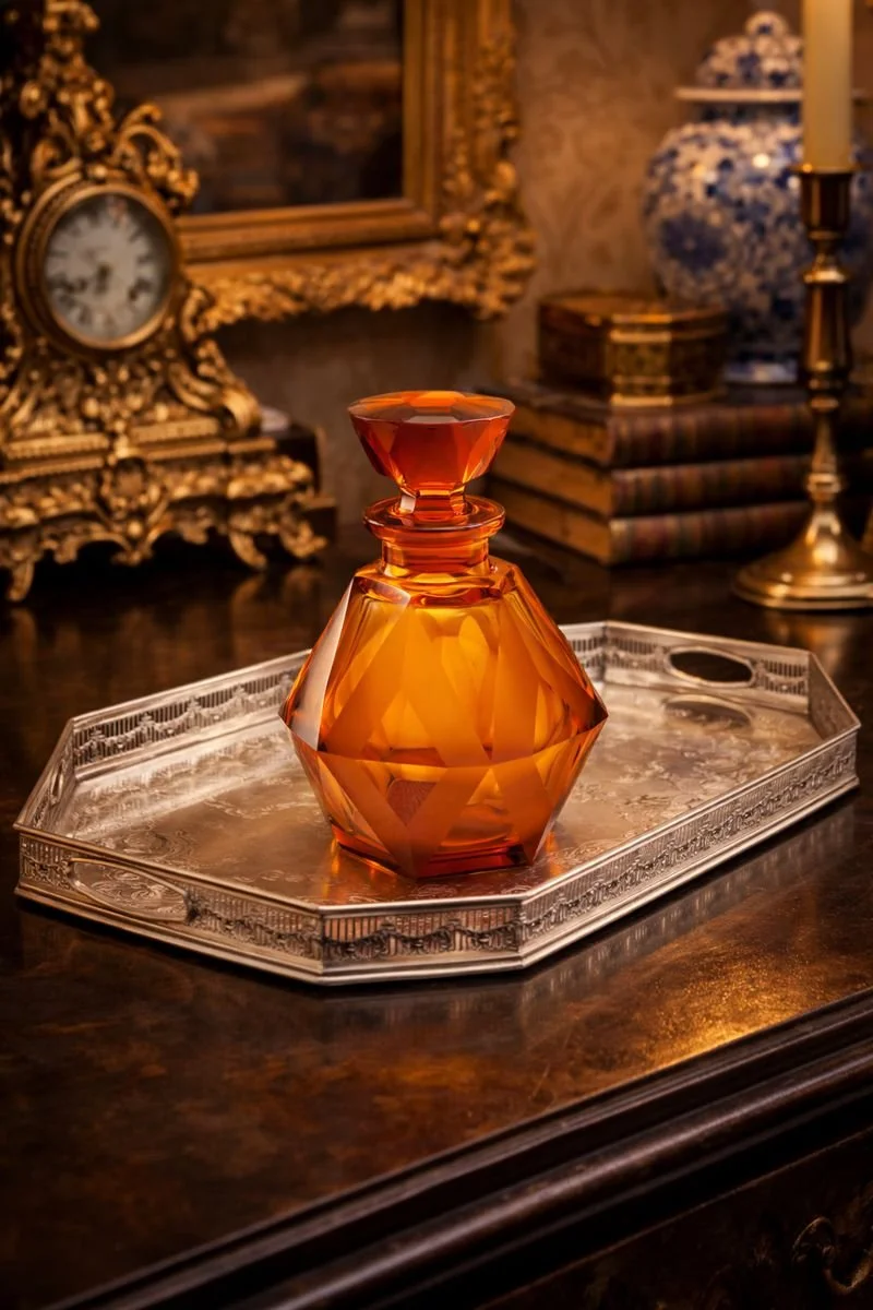 French Art Deco Amber Glass Decanter