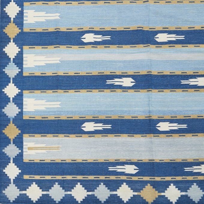 Contemporary Indian Stripe Dhurrie with Arrows