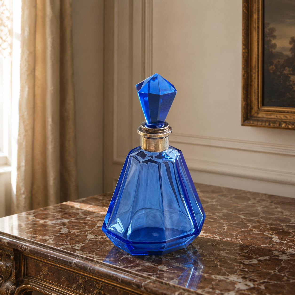 Art Deco Blue Glass Decanter and Stopper