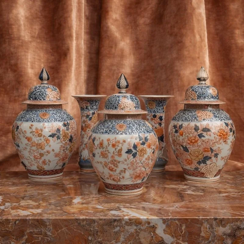 Imari Style Five Piece Garniture