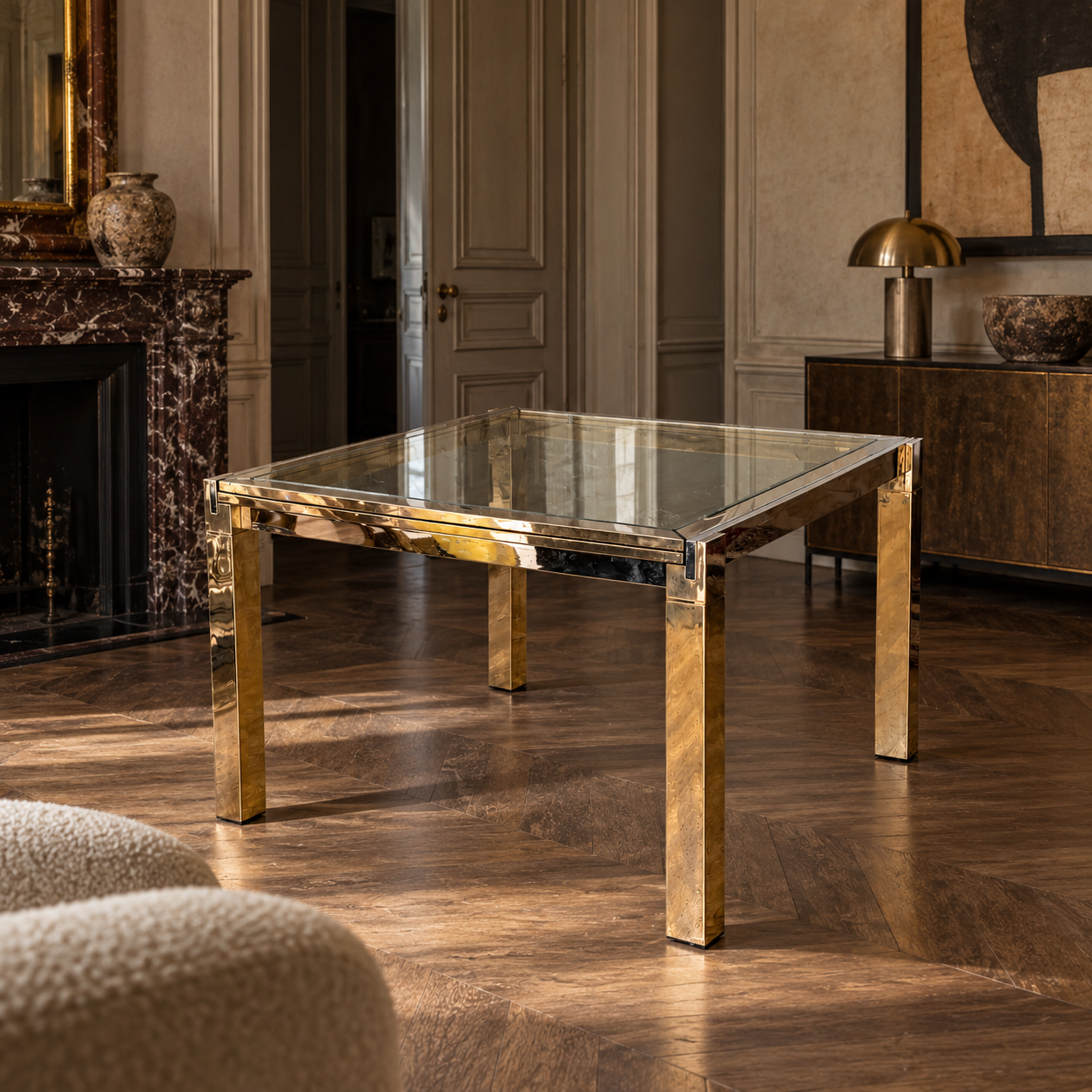 Italian Brass, Chrome & Glass Extending Table