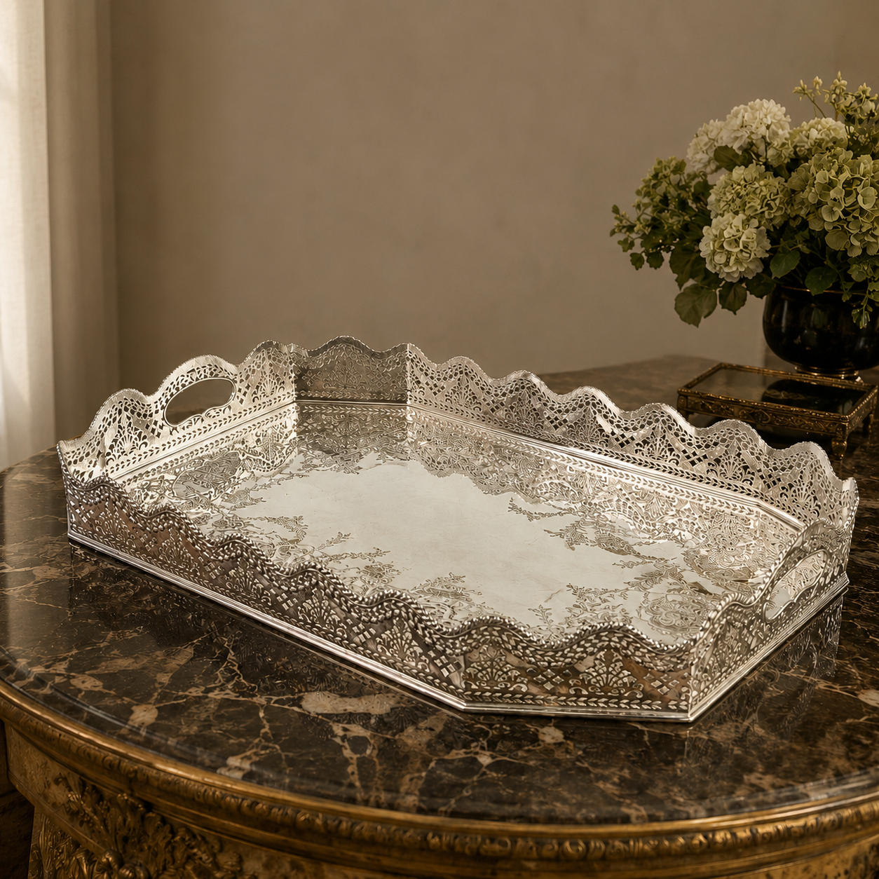 Silver Plate Canted Corner Gallery Tray