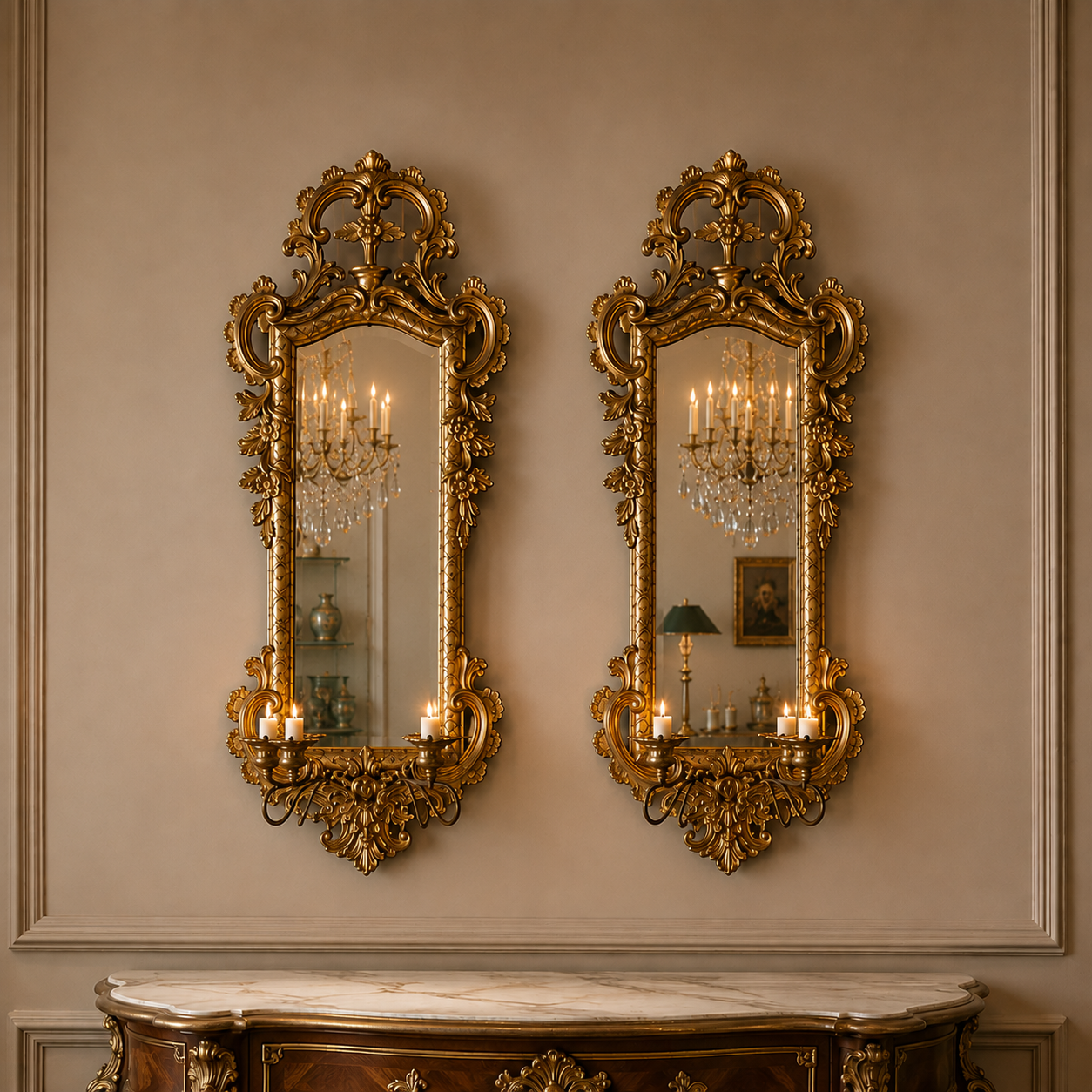 Large Italian Carved Giltwood Mirrors - Pair