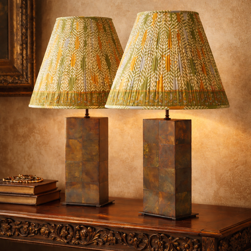 Pair of Patinated Brass Lamps