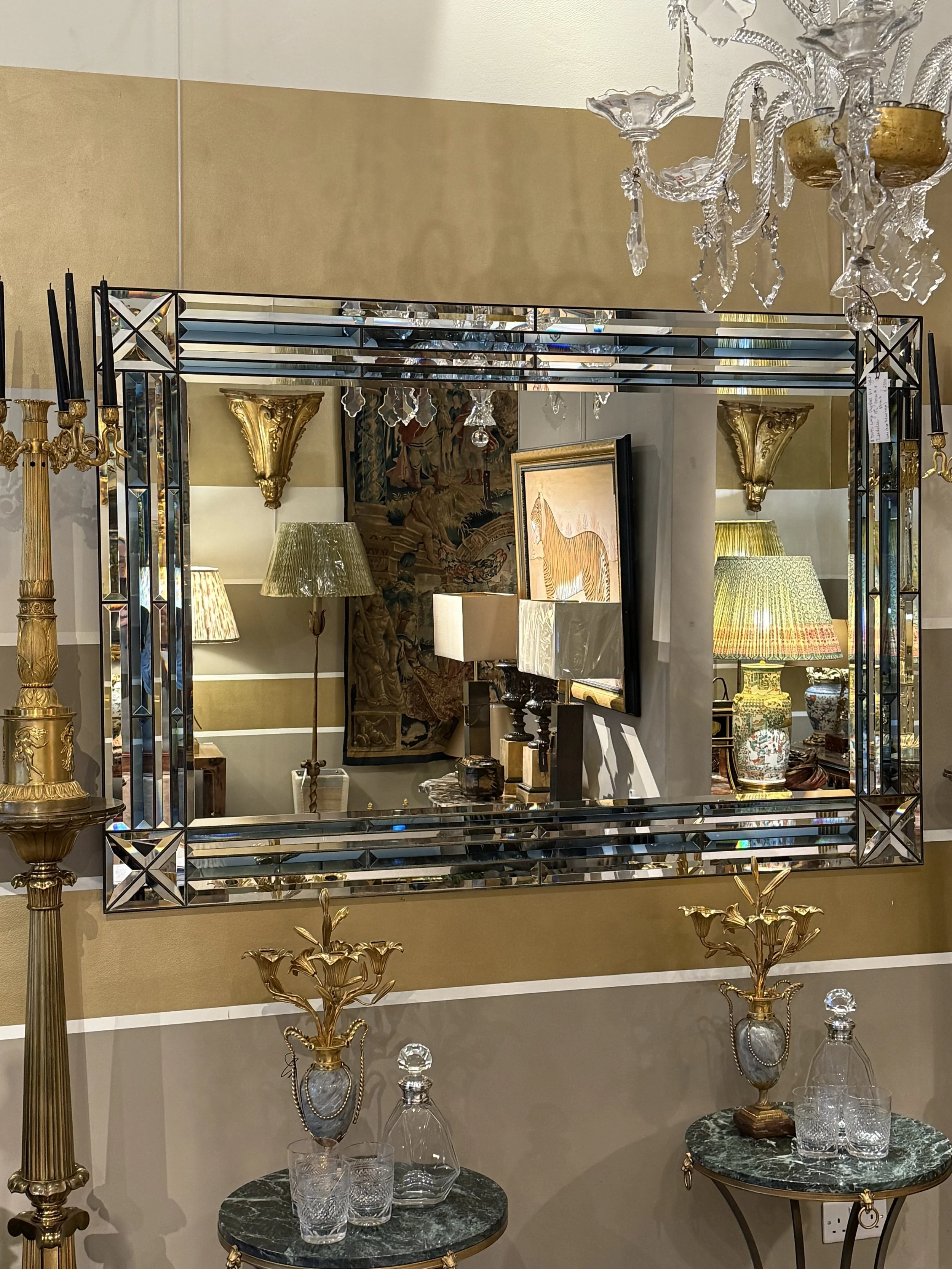 Venetian Blue & Clear Bevelled Glass Mirror