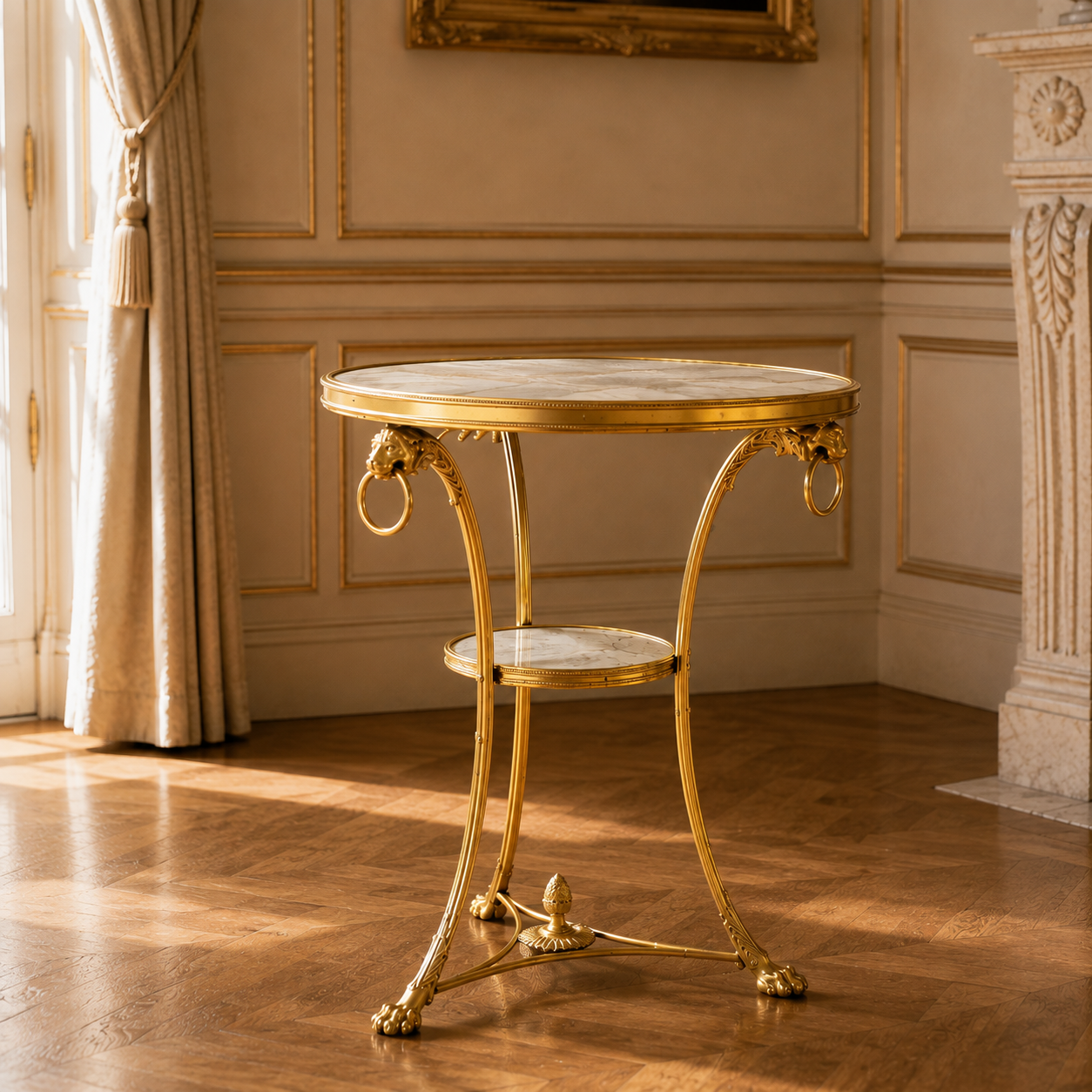 Napoleon III Gilt Bronze & White Marble Gueridon