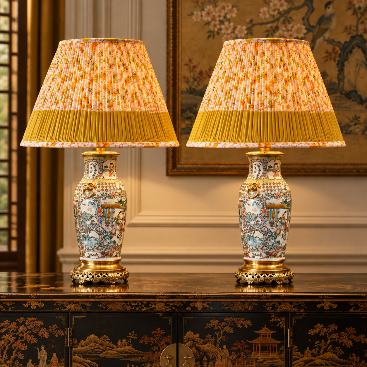 Famille Vert Baluster Vases as Lamps  - Pair