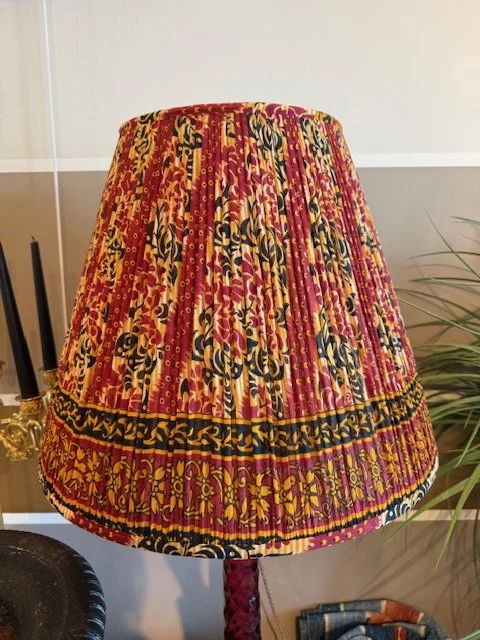 Vintage Sari Gathered Lampshade in Boeuf Red - Single