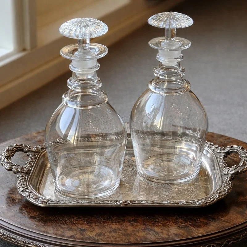 Pair of Georgian Triple Ring Neck Decanters