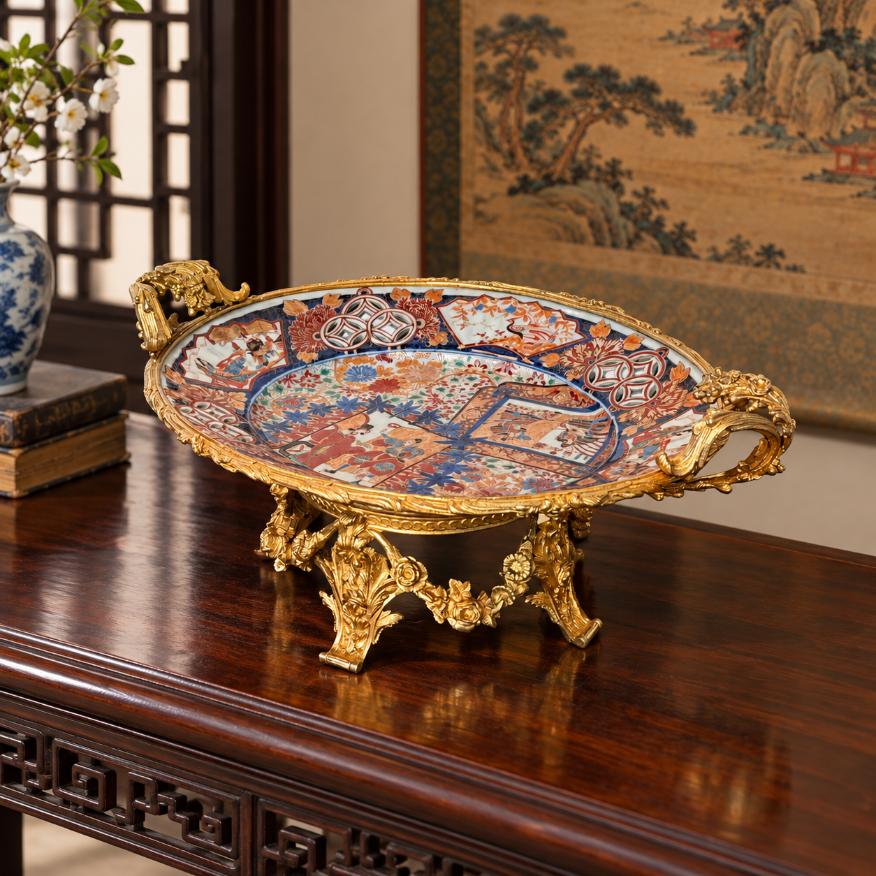 Japanese Imari Dish with Gilt Bronze Mounts
