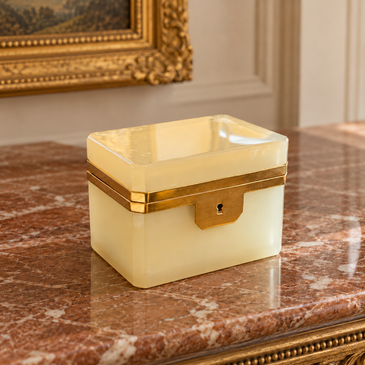 Rectangular Murano Pale Ivory Glass Box