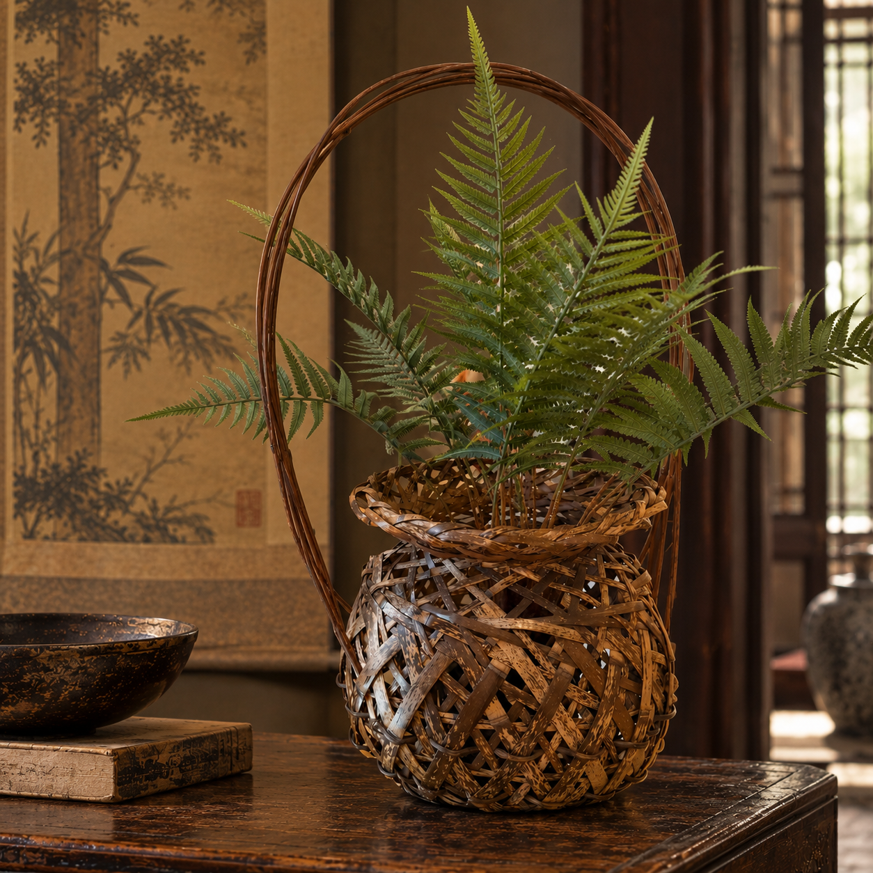 Early 20th C Japanese Open Weave Basket - Large
