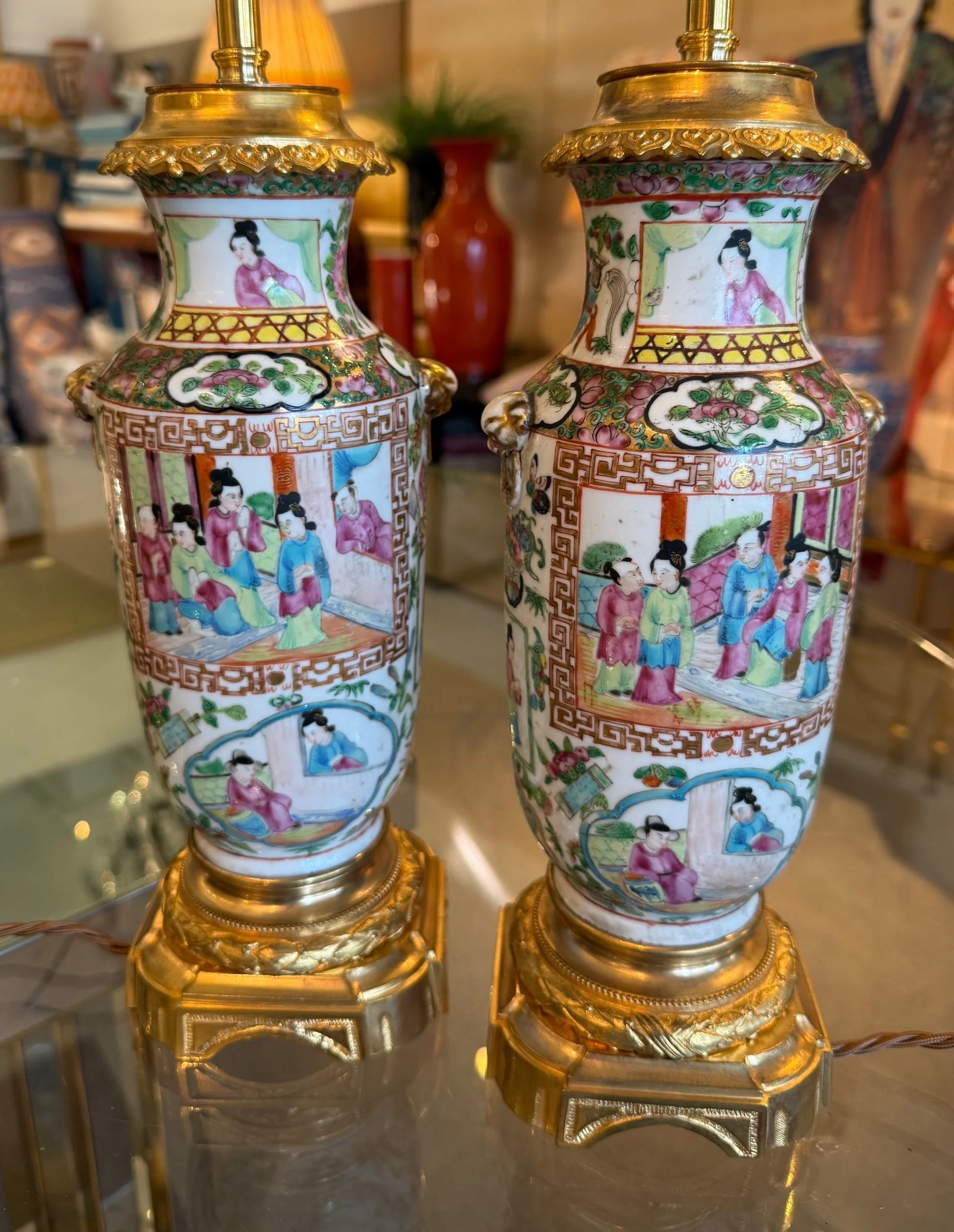 Pair of Chinese Famille Rose Lamps