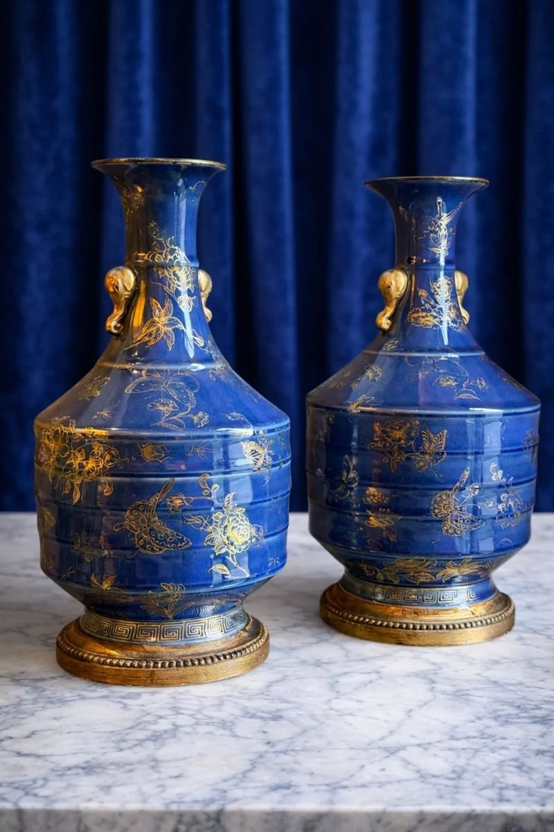 Chinese Powder Blue Gilt Vases