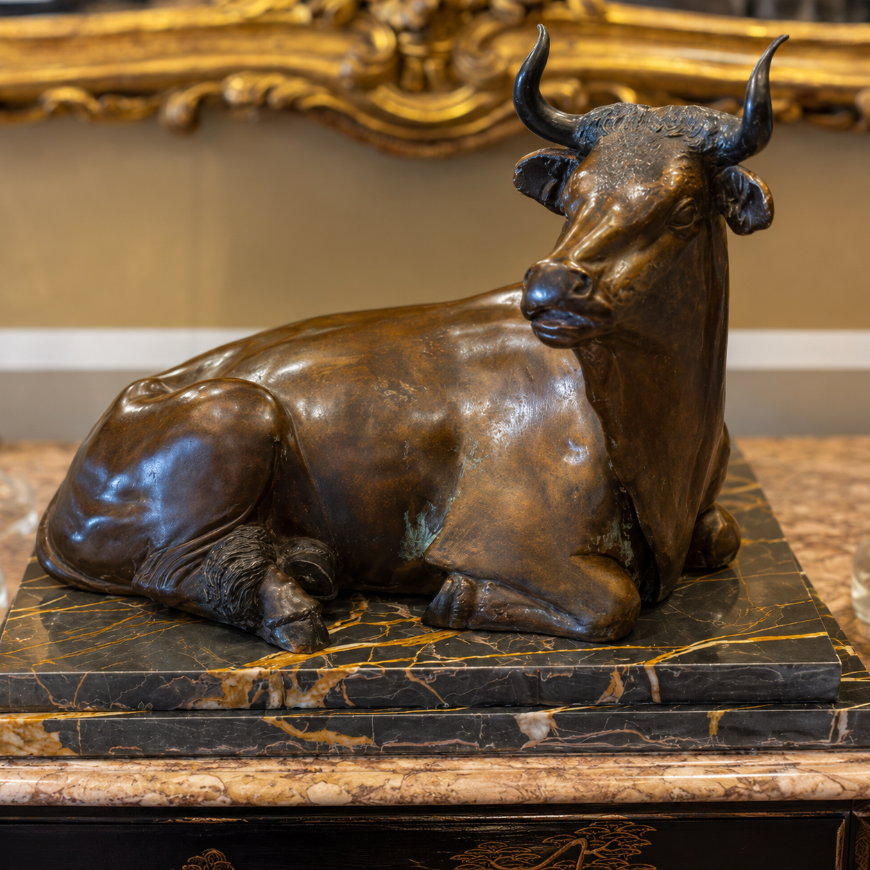 Recumbent Bronze Bull Model