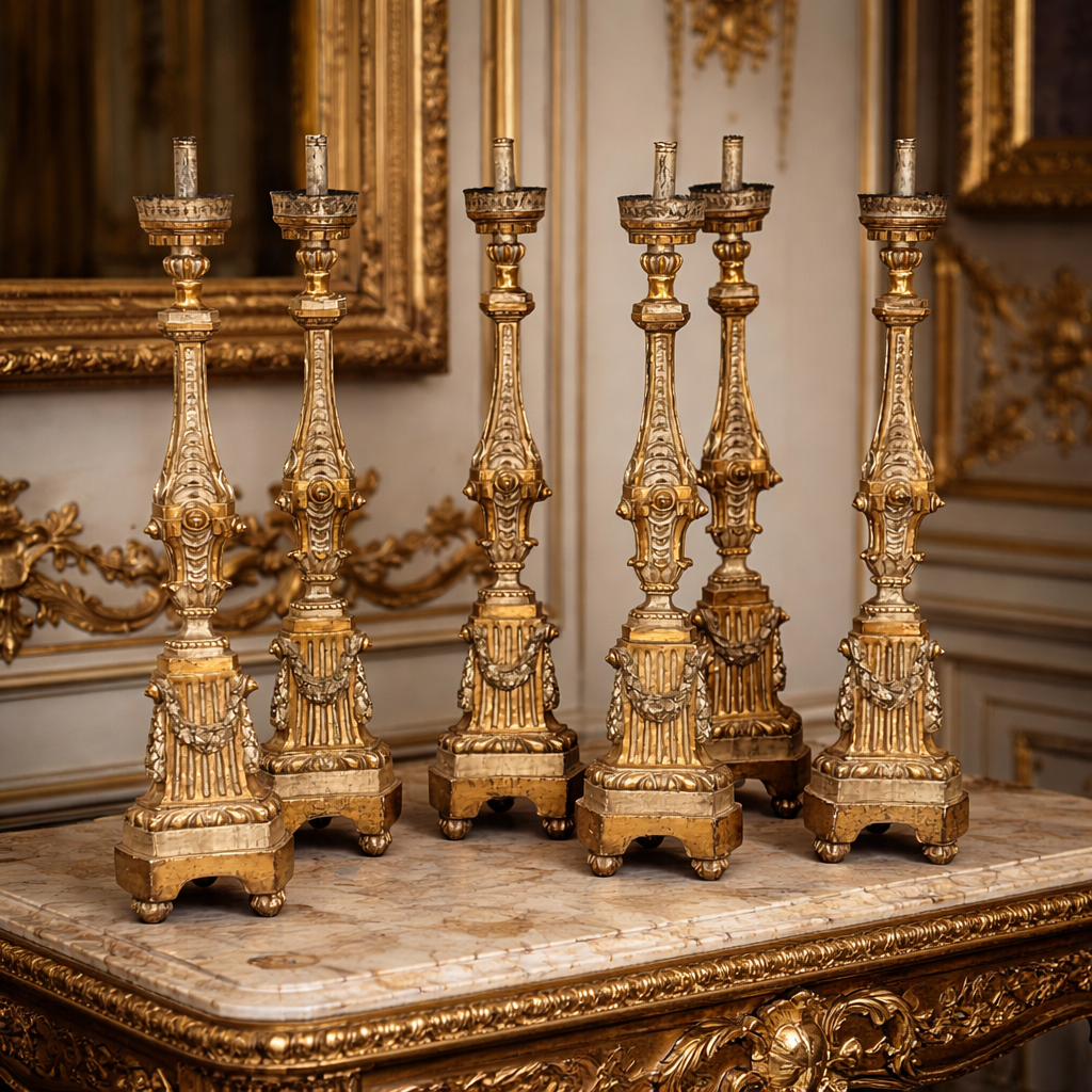 Set of Six Italian Carved Candlestands