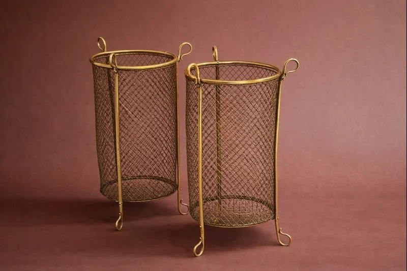Pair Brass and Wirework Waste Bins/ Umbrella Stands