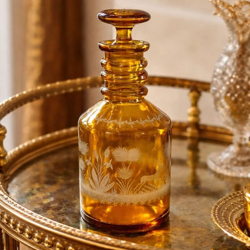 Large Bohemian Amber Glass Decanter