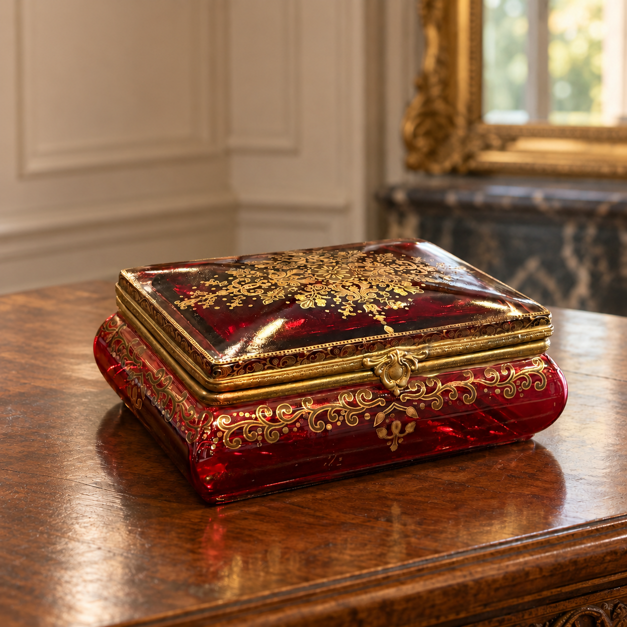 Ruby Gilt Trinket Box on Polished Wood.png