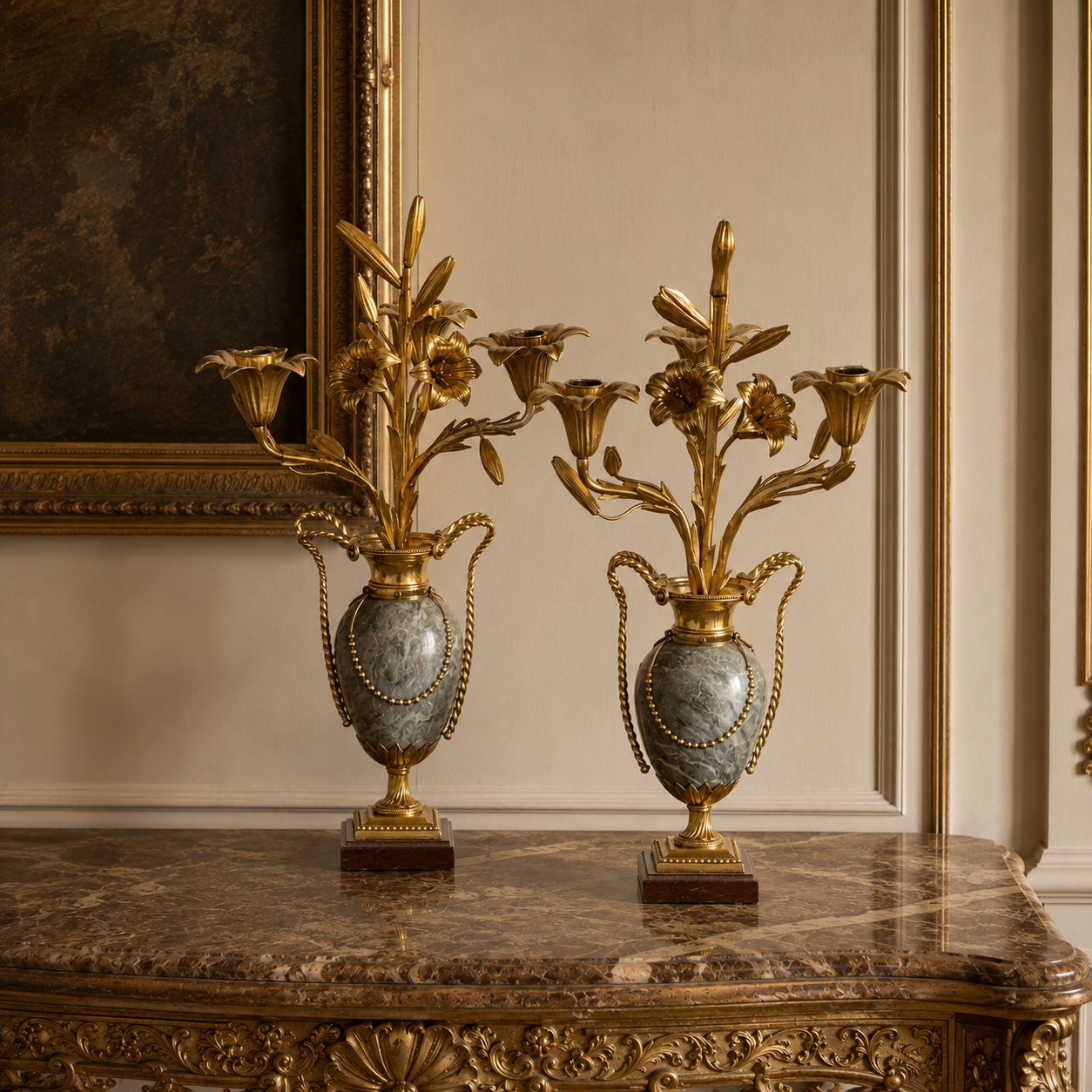 Louis Phillipe Gilt Bronze Candelabras - Pair