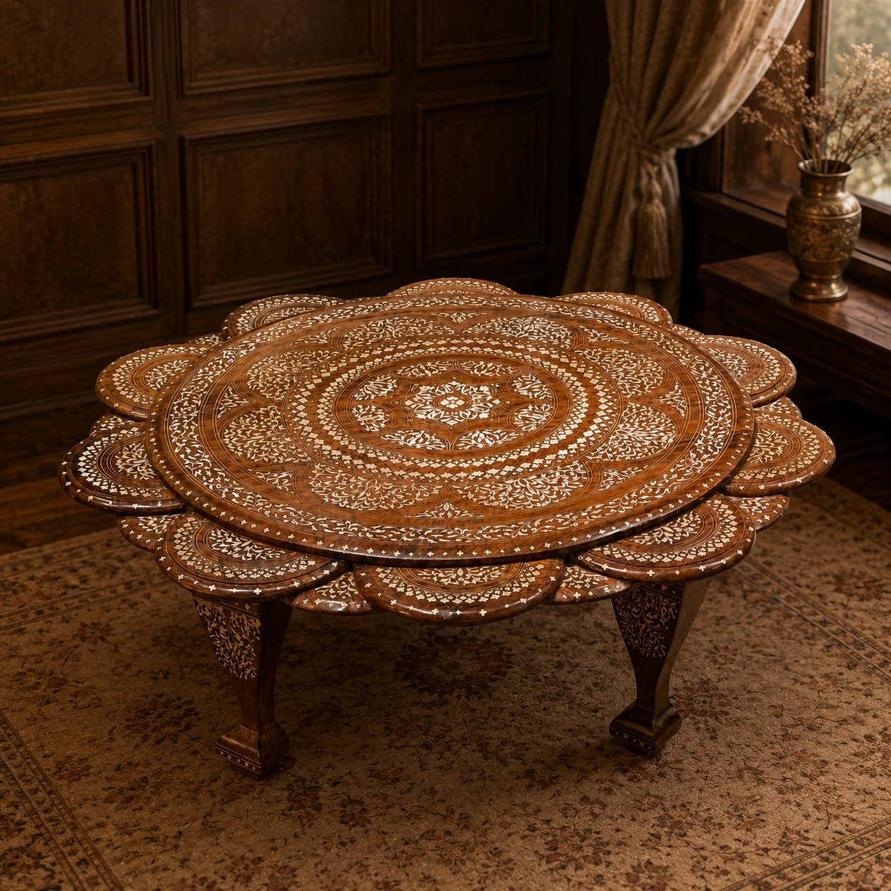Horshiapur Rosewood and Bone Inlay Table