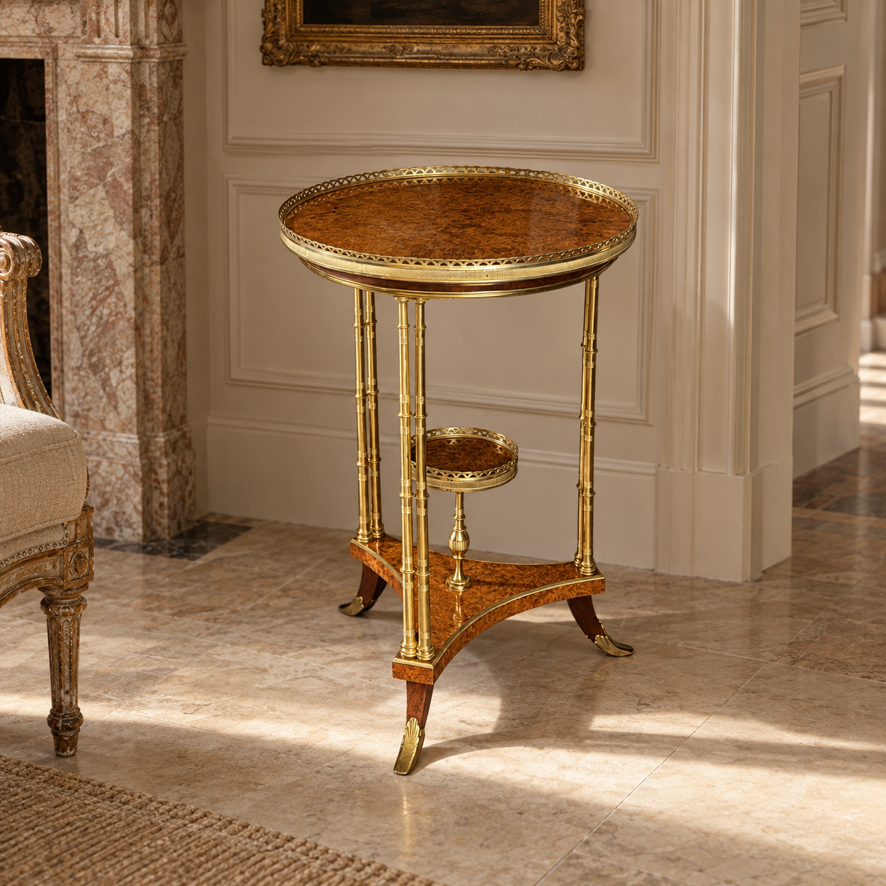 Louis XVI Style Amboyna and Gilt Bronze Gueridon