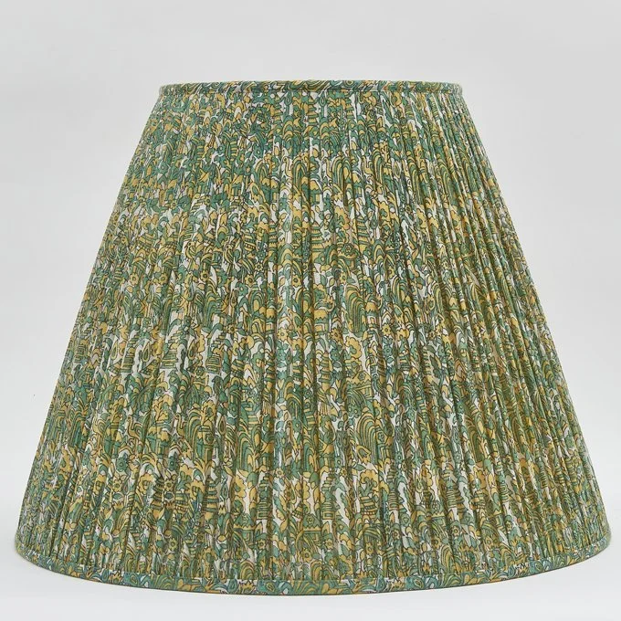 Vintage Sari Gathered Lampshade in Green Floral - Single