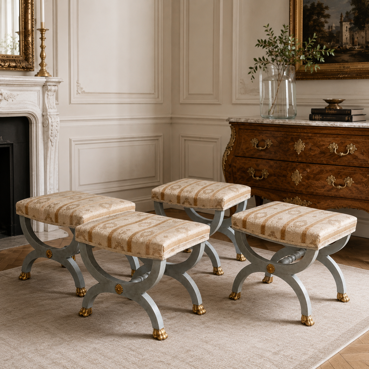 Empire-style Gilt X Frame Stools - 2 x Pairs