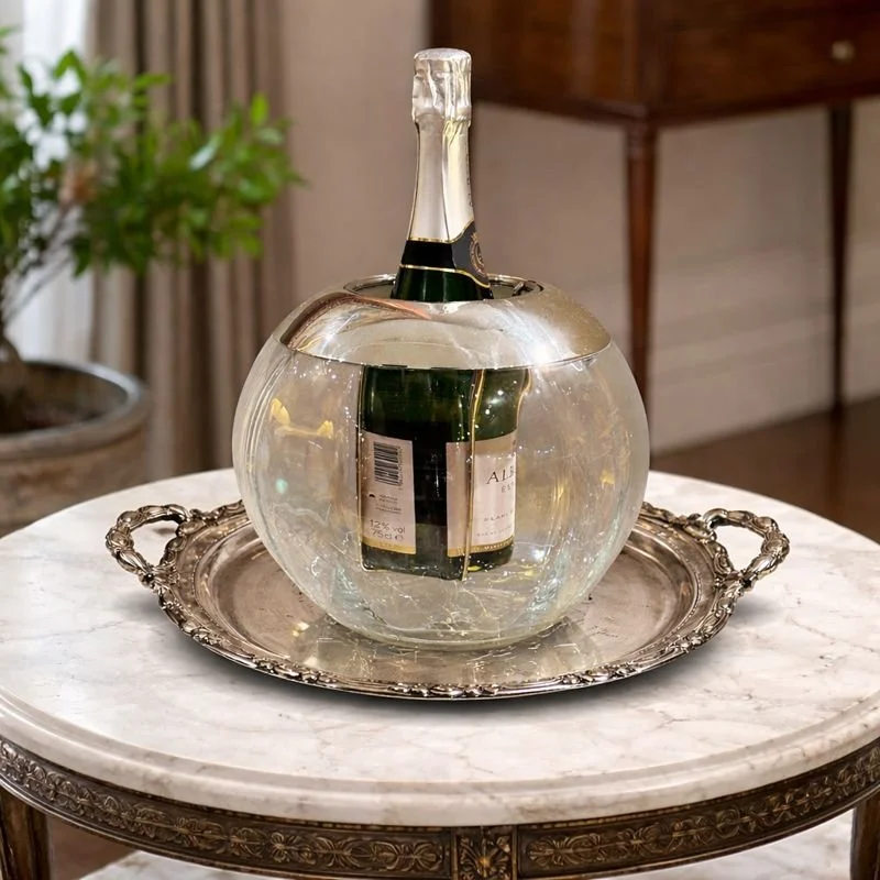 Glass and Silver Plate Ice Bucket