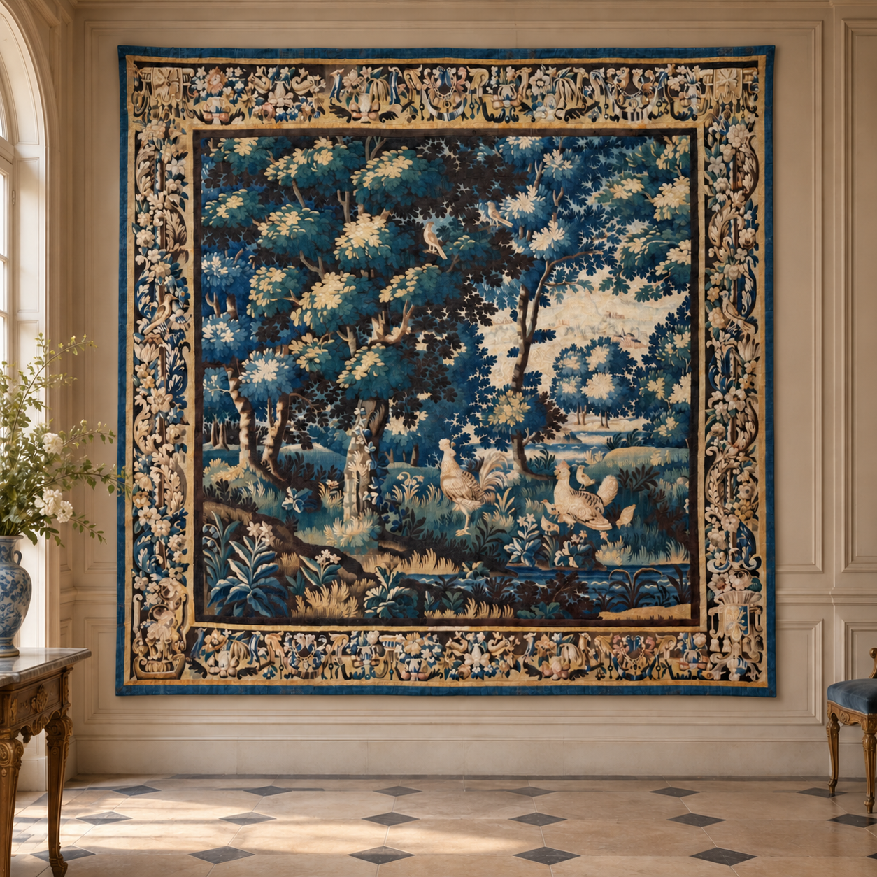 Elegant Woodland Tapestry in a Classical Parlor.png