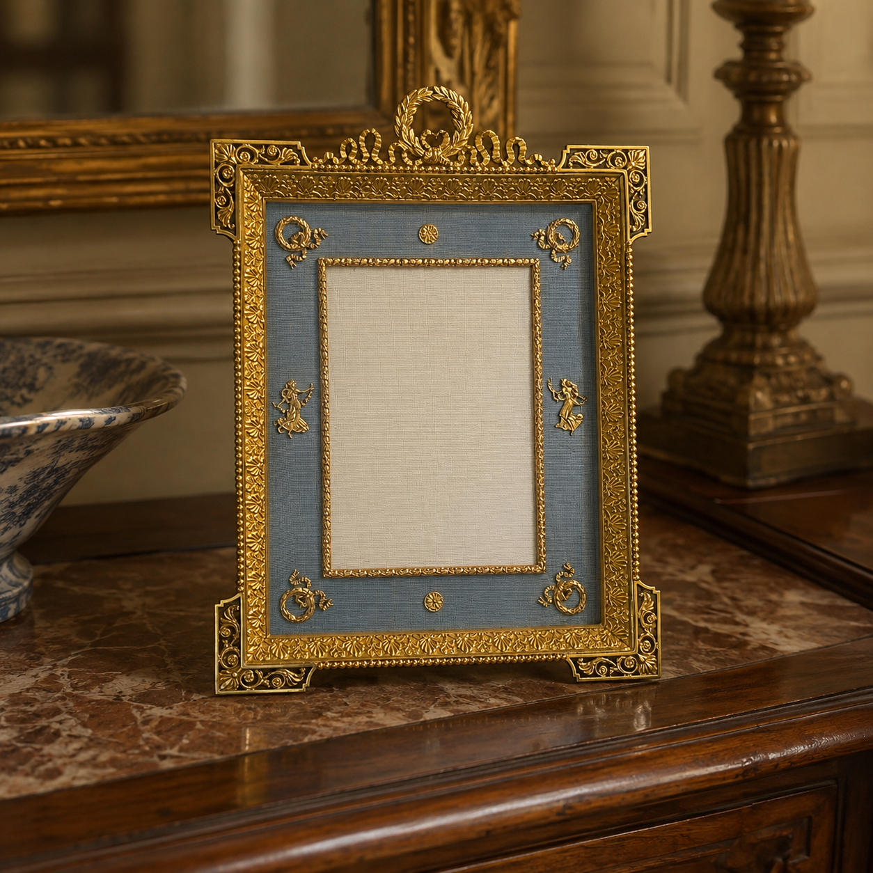 Rectangular Gilt Bronze Photo Frame with Laurel Crest