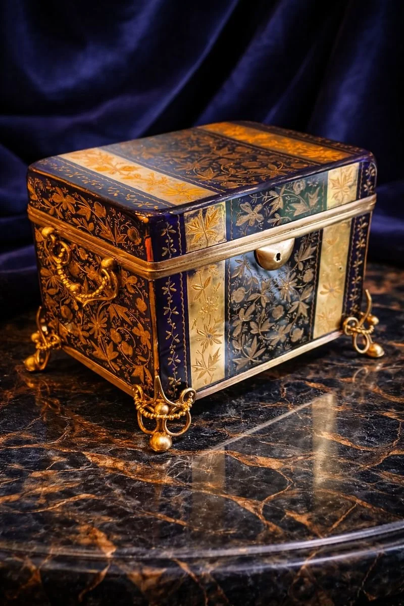 Large Blue Glass Box with Gilt Bronze Mounts