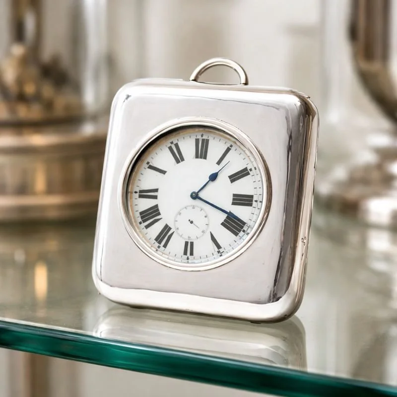 English Silver Front Goliath Clock
