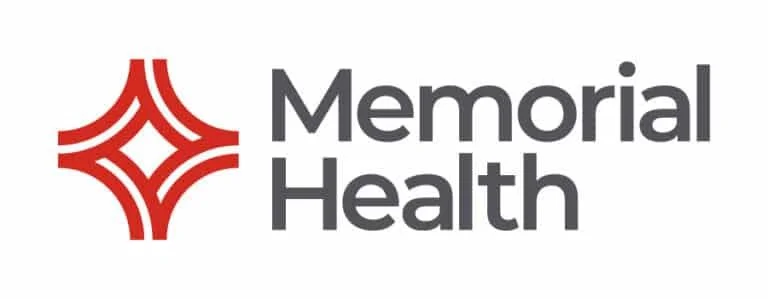 Memorial Health logo with red geometric symbol and black text.