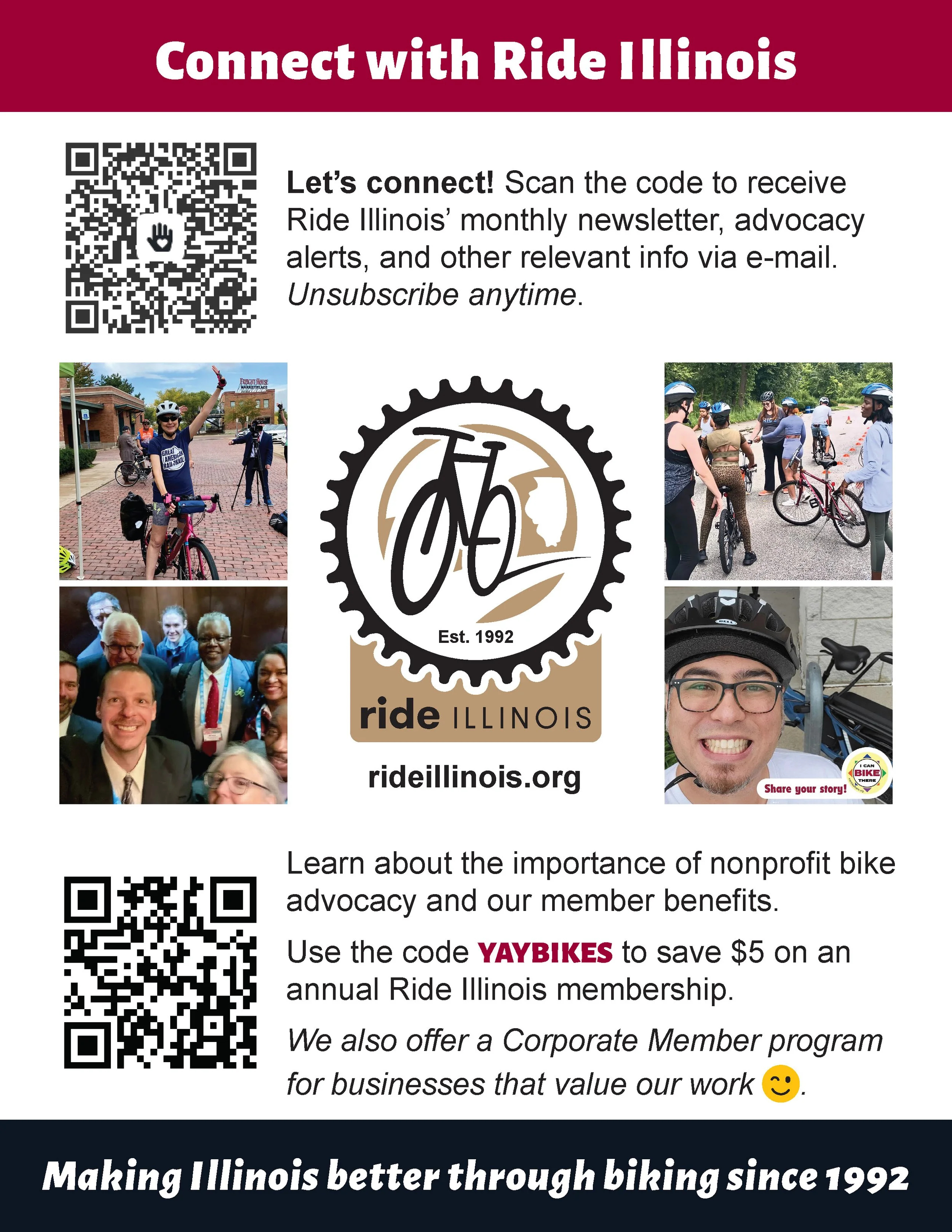 Image of Ride Illinois' "Connect with Ride Illinois" sheet