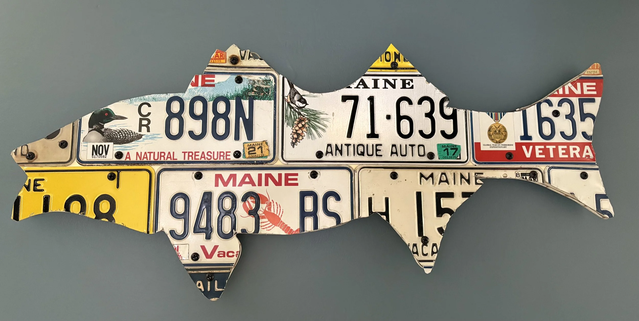Maine Vintage License Plate Fish Sculpture