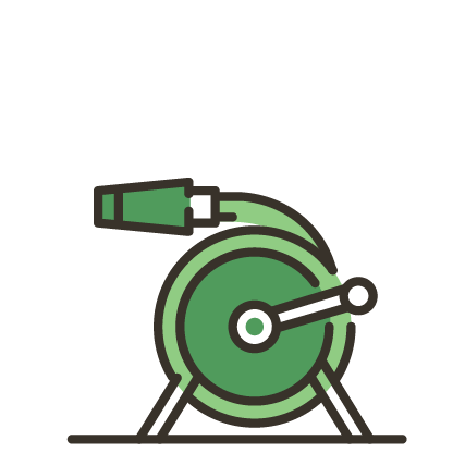 A cartoon illustration of a green drill on a circular saw.