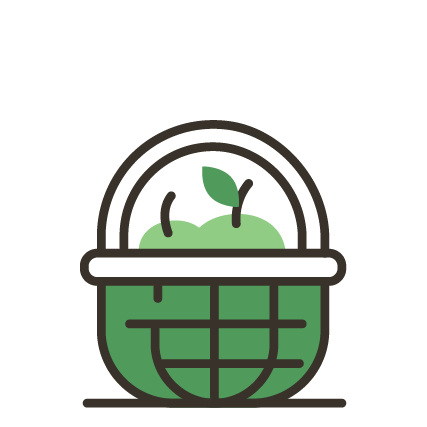 Icon of a green apple with a fishing net wrapped around it.