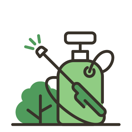 Spray paint can with a nozzle, spraying paint near green bush or shrub, outdoor setting.