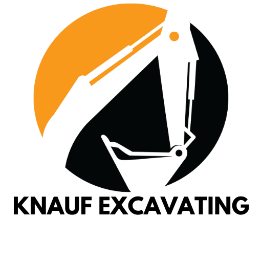 Logo of Knauf Excavating with a circular design, featuring an excavator arm in black and orange accents, and the company name below.