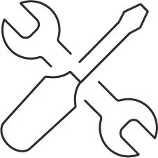 Line drawing of a wrench and a screwdriver crossed over each other.