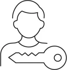 Outline of a person holding a key.