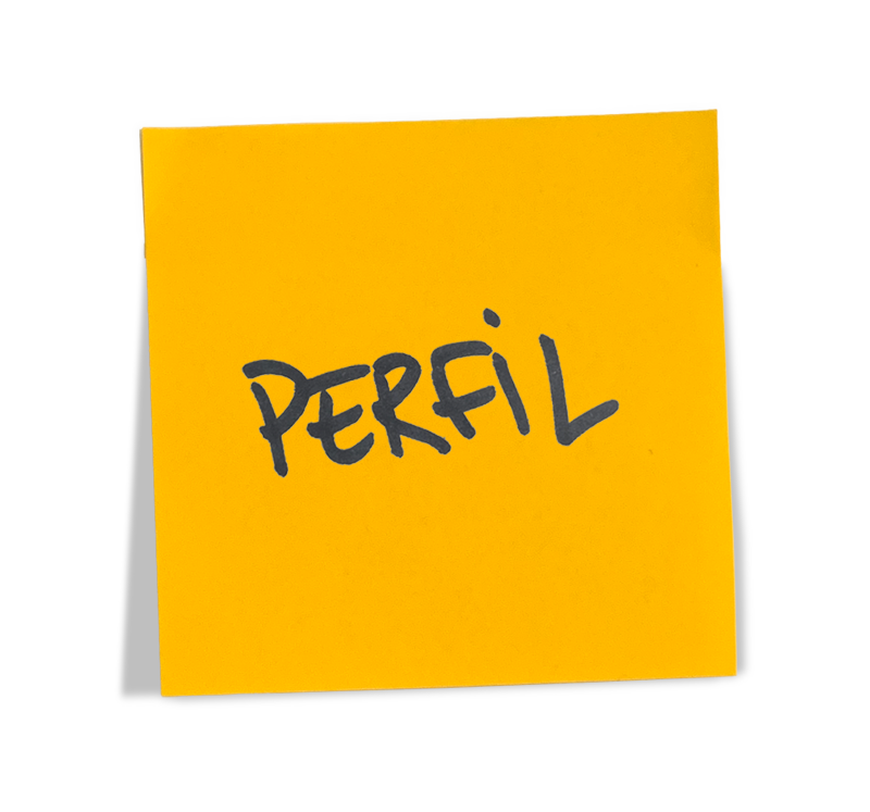 Papel de notas amarillo con la palabra 'PERFIL' escrita en letra manuscrita negra.