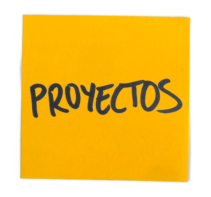 Cuadrado amarillo con la palabra 'Proyectos' escrita en letras negras.