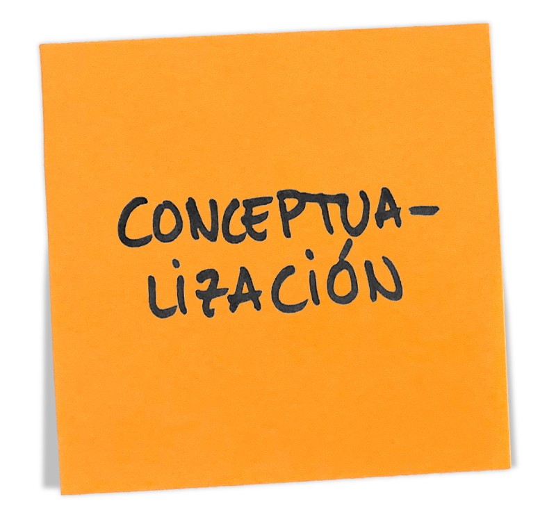 Papel de notas anaranjado con la palabra 'CONCEPTUALIZACIÓN' escrita en letra negra.
