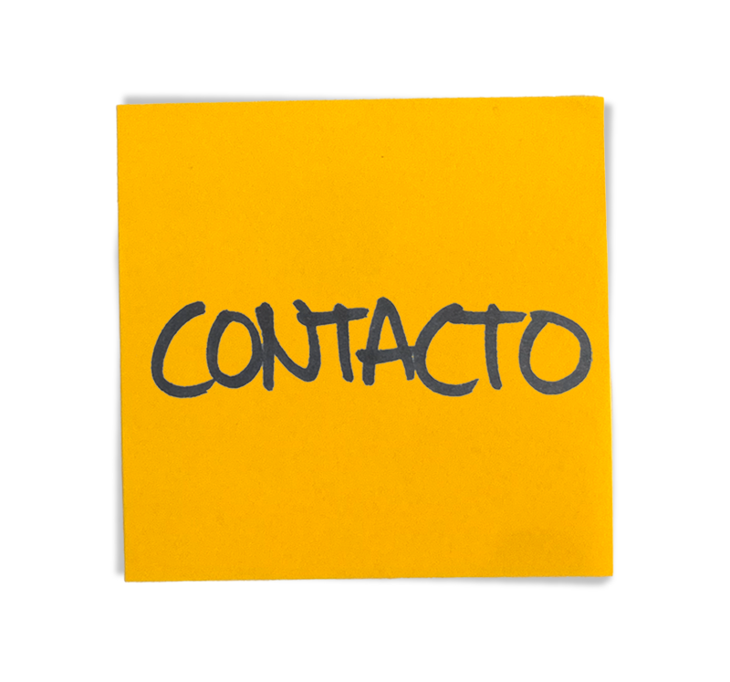 Tarjeta de contacto amarilla con la palabra 'CONTACTO' escrita en letras negras.
