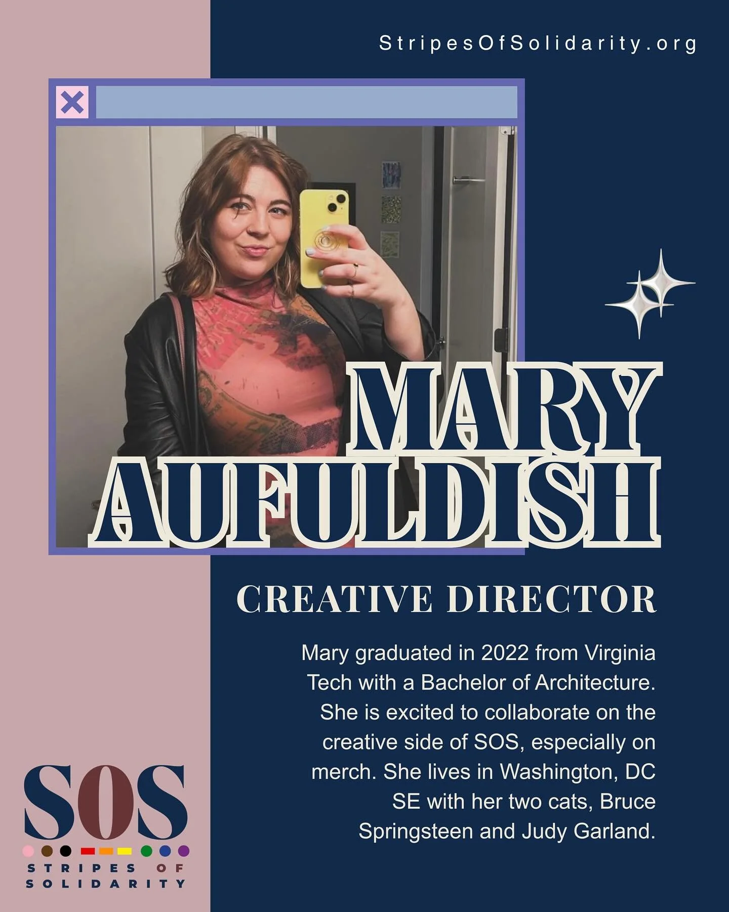 ❗️TEAM MEMBER ALERT❗️

Introducing MARY! Mary is the CREATIVE DIRECTOR of SOS and handles all things design and merch. From the logo branding that you see for the advocacy platform and the podcast to the t-shirts that will soon be yours, Mary has put