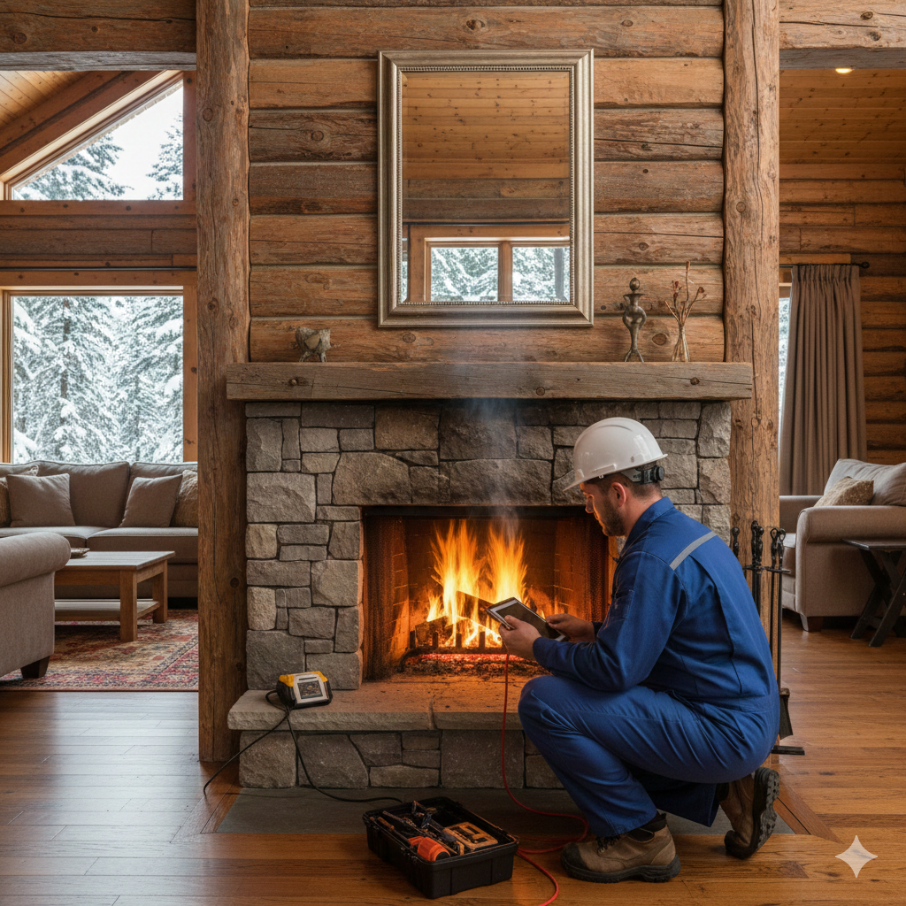 Noah Fireplaces Technician troubleshooting a unit in Pasadena, TX.